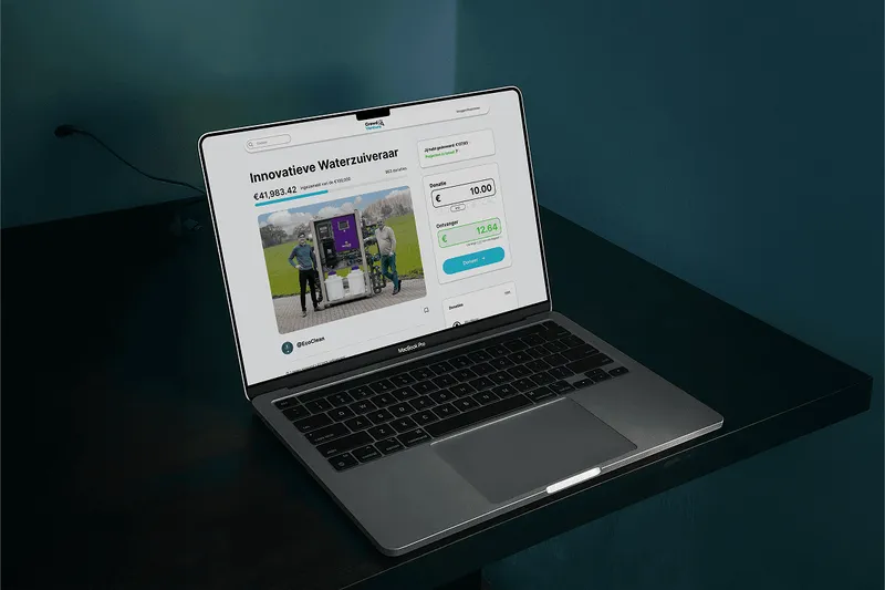The Crowd venture campaign page open on a MacBook Pro, showing a fundraising progress bar and donation panel